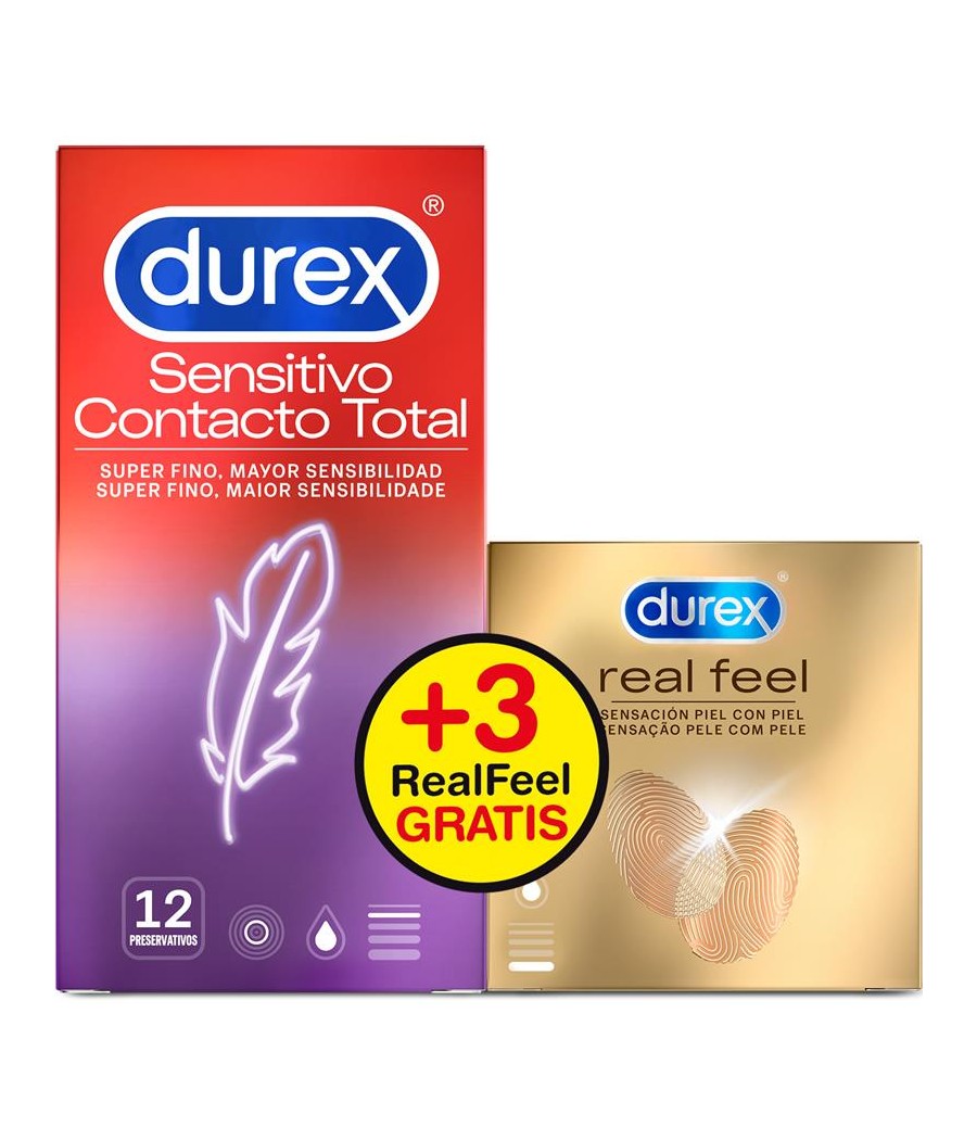 TengoQueProbarlo Pack Contacto Total 12 ud y Real Feel 3u ud DUREX  Anticonceptivos y Preservativos Especiales