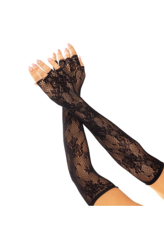 LEG AVENUE - GUANTES SIN DEDOS RED FLORAL NEGRO