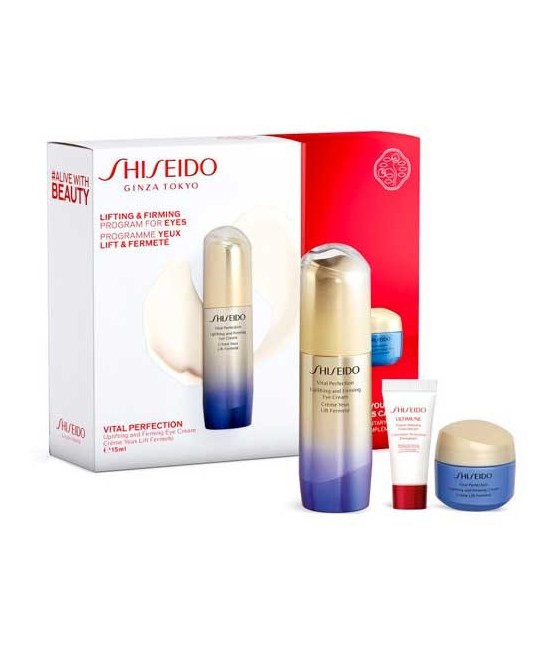 Estuche Shiseido Vital Perfection Uplifting & Firming Eye Cream Contorno de Ojos + Regalo