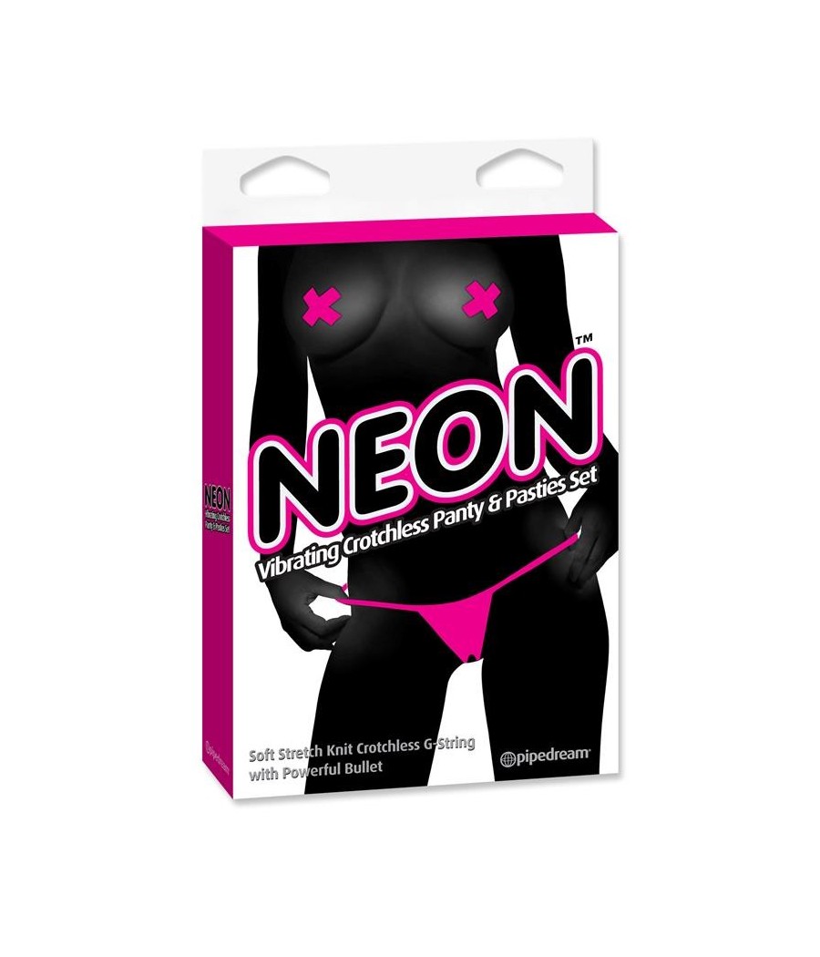TengoQueProbarlo Neon Set Braguitas Vibradoras Sin Tirantes y Pezoneras Color Rosa NEON  Balas Vibradoras
