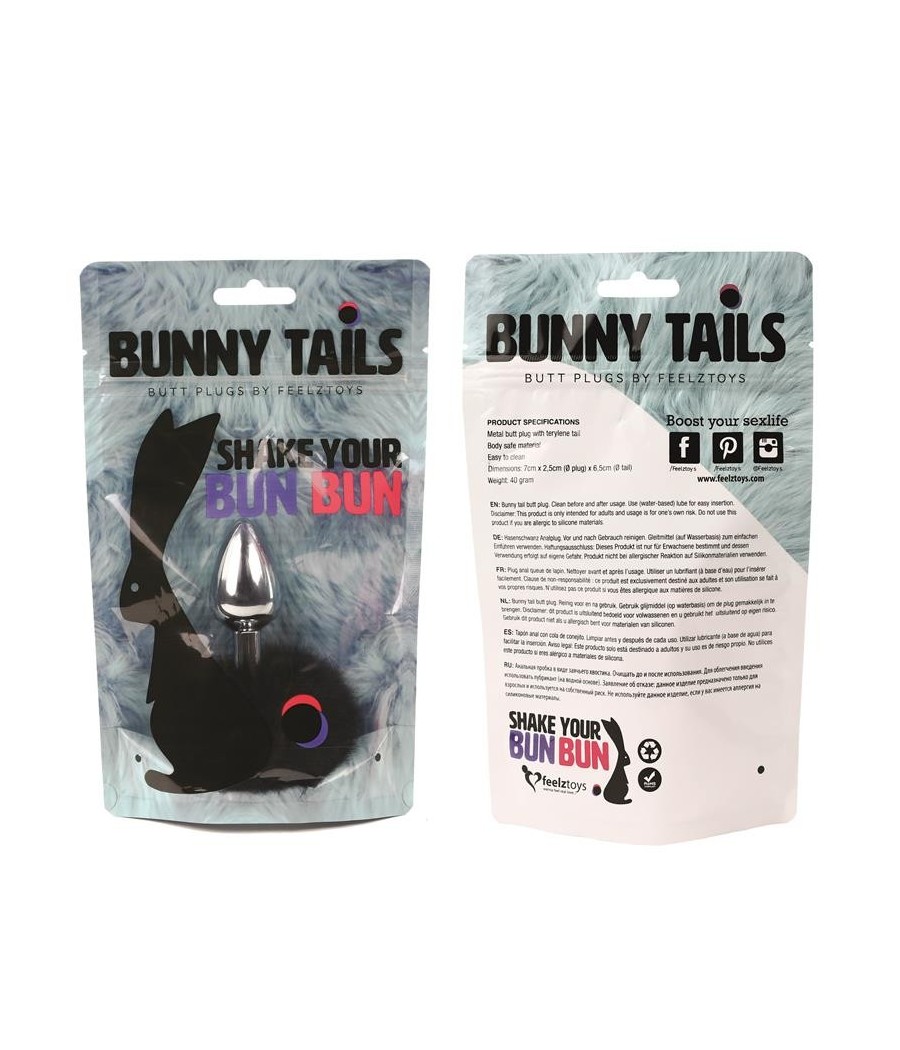 TengoQueProbarlo Bunny Tail Plug Anal con Cola Negro FEELZTOYS  Plugs Eróticos