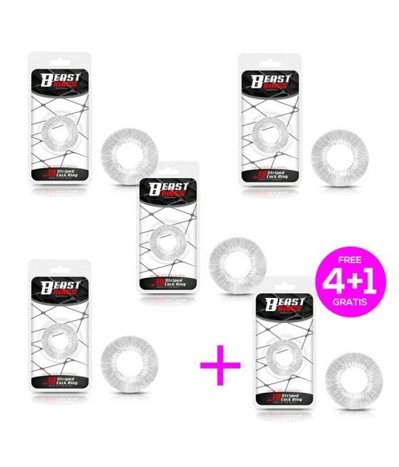 Pack 4+1 Anillo para el Pene Striped Flexible Transparente 1.9 cm