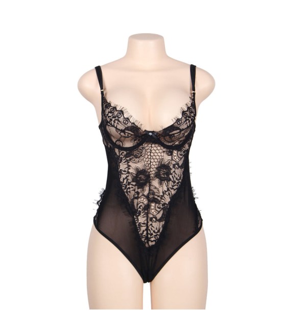 SUBBLIME - QUEEN PLUS FLORAL LACE AND FRINGED BLACK TEDDY
