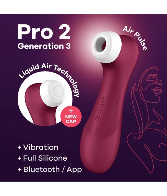 Pro 2 Gen 3 Liquid Air Technology Succión y Vibración App Connect Wine Red - Rojo Vino