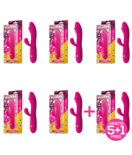 Pack 5+1 Candy Vibrador con Conejito Punto G USB Silicona Fucshia