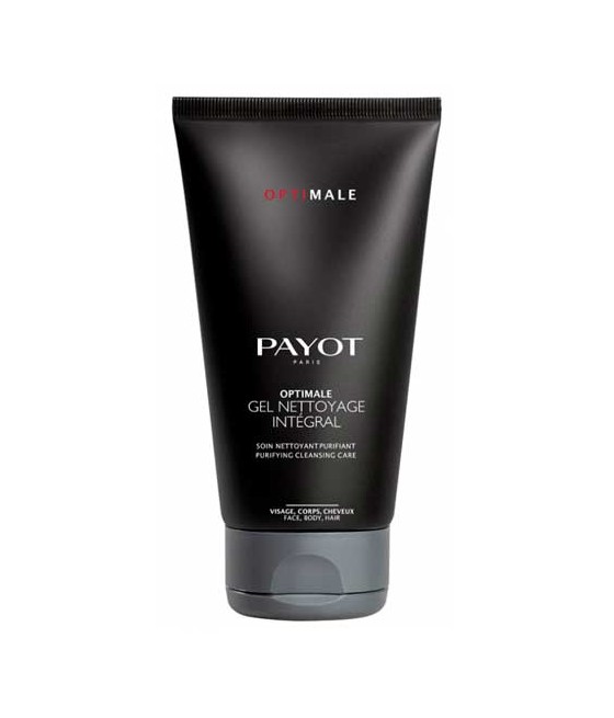 Gel espumoso purificante 3 en 1, de la línea Payot Homme Optimale. Usos: rostro, cuerpo y cabello. Principales ingrediente: carb