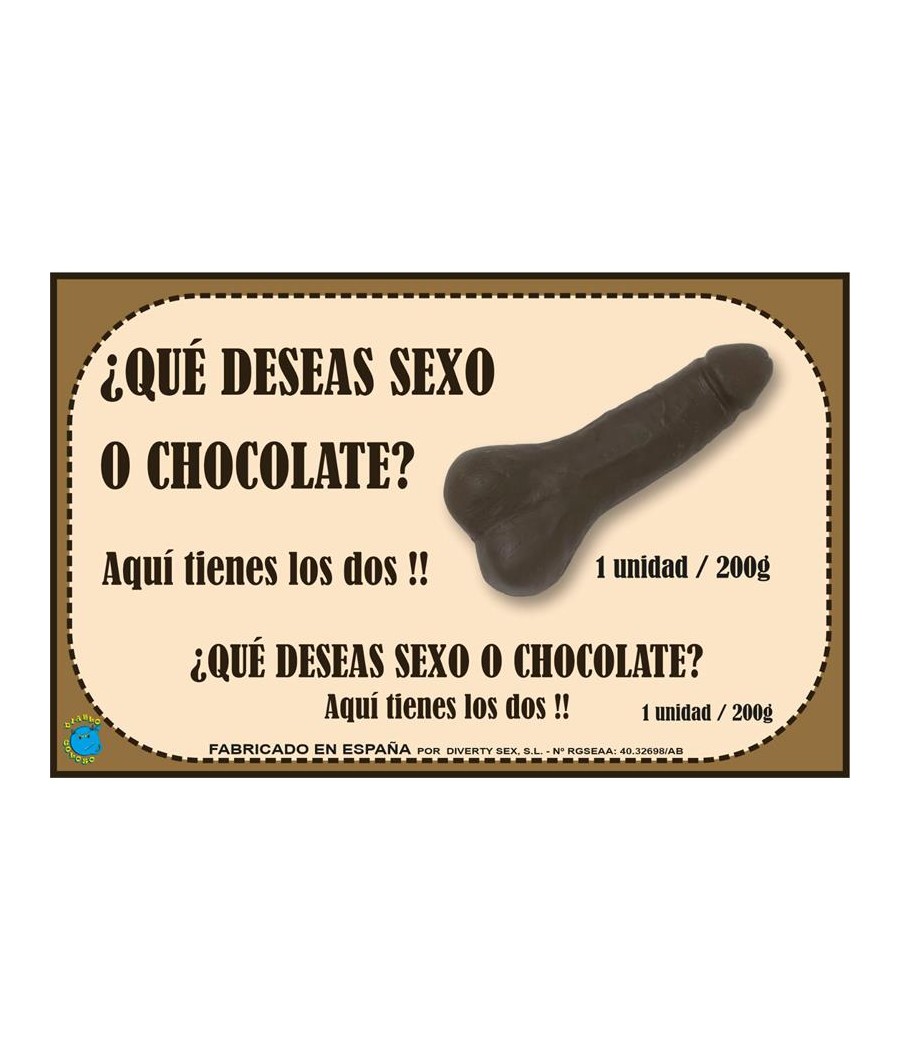 TengoQueProbarlo Chocolatina Chocolate Puro Forma de Pene 200 gr DIVERTY SEX  Golosinas Eróticas Divertidas