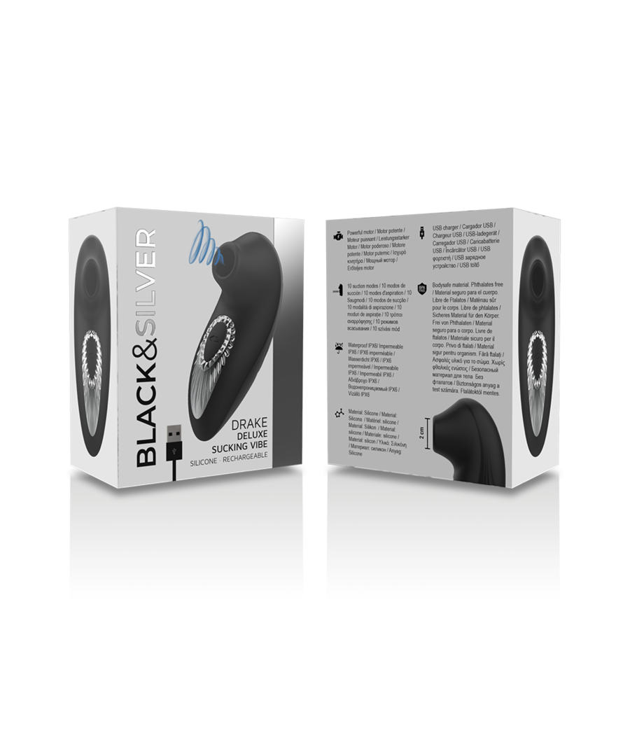 TengoQueProbarlo BLACK&SILVER - DRAKE DELUXE SUCKING VIBE SILICONA RECARGABLE NEGRO BLACK&SILVER  Huevos Vibradores Control Remo